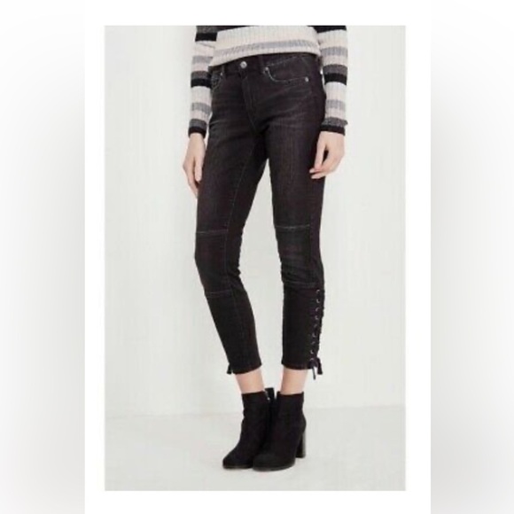 Gap True Skinny Lace Up Moto Black Jeans - Picture 1 of 1